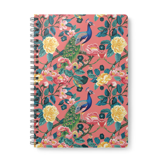 Florials and Peacocks Pink V1 Softcover Notebook, A5