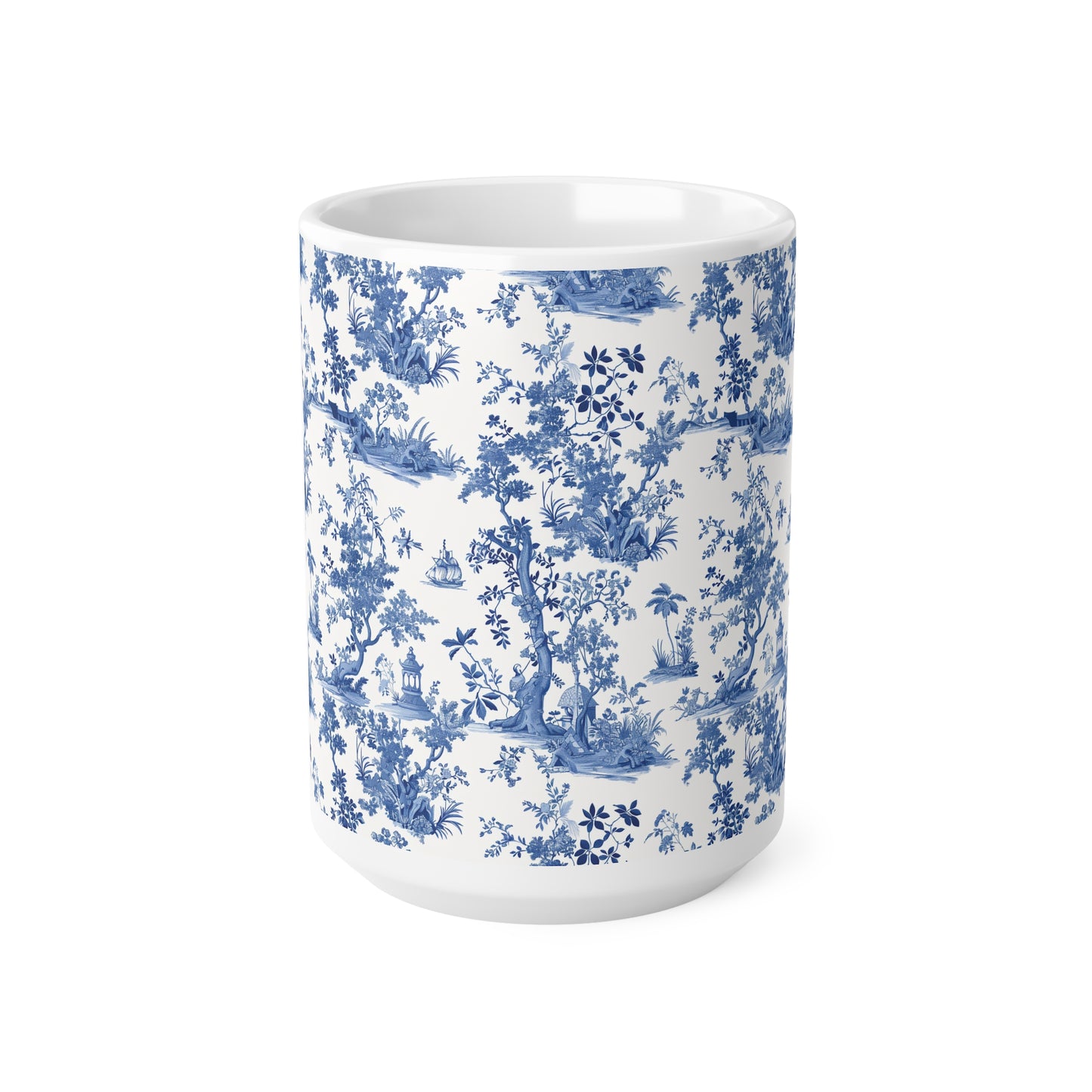 French Toile Blue & White V1 Ceramic Coffee Cup