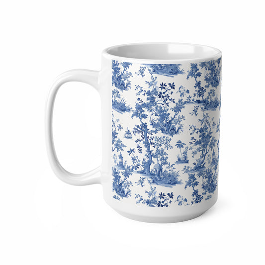 French Toile Blue & White V1 Ceramic Coffee Cup