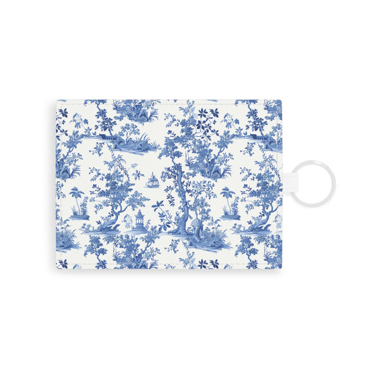 French Toile Blue & White V1 Leather Card Holder