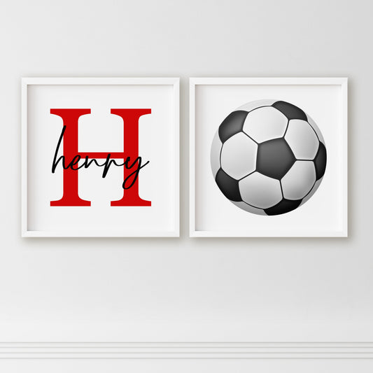 Set of 2 personalised football prints download perfect for a childrens bedroom or nursery.