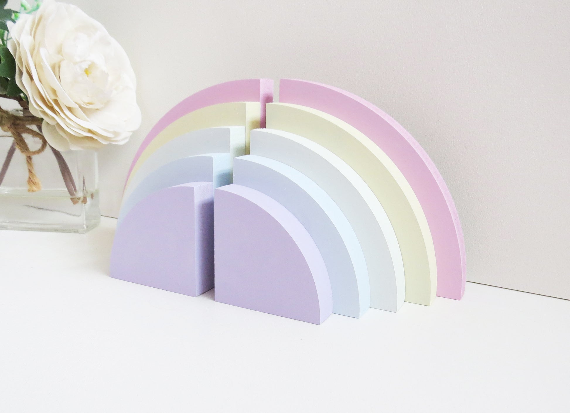 Pastel Rainbow Wooden Bookends for a childrens nursery bedroom 