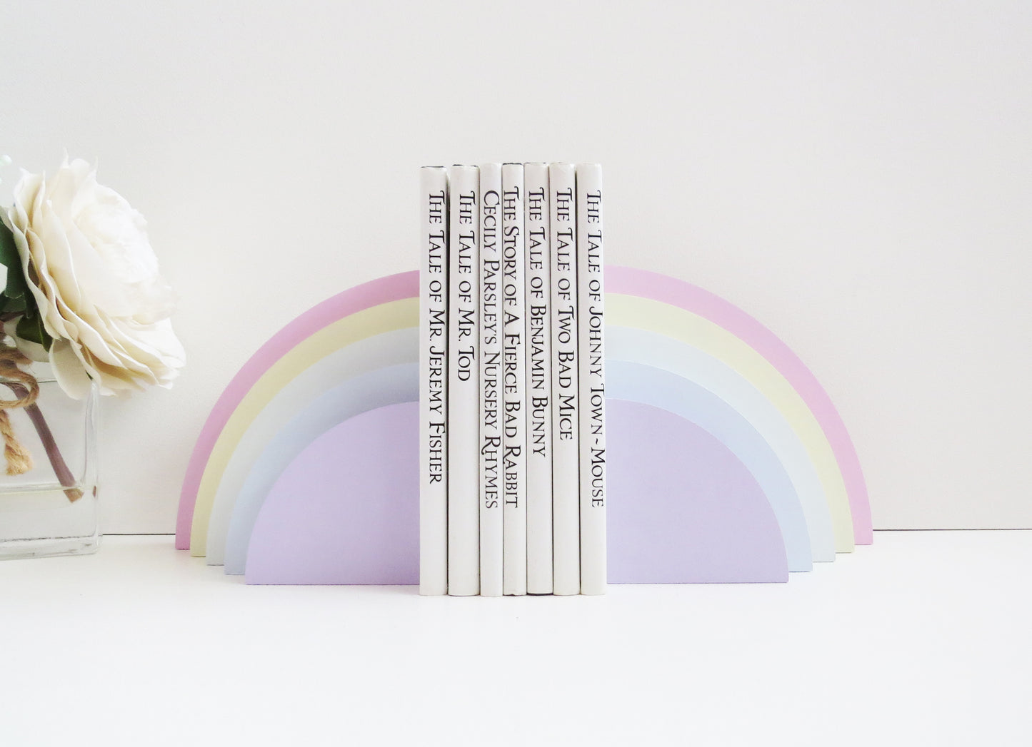 Pastel Rainbow Wooden Bookends for a childrens nursery bedroom 