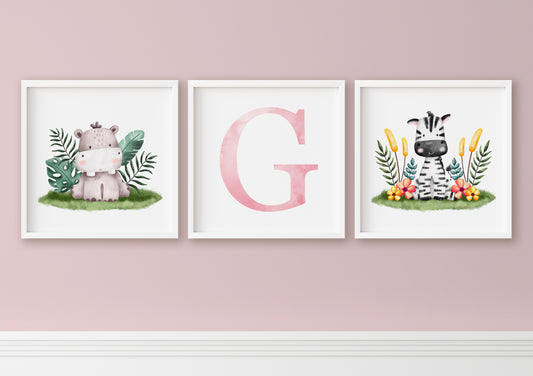 Set of 3 Safari animal prints download perfect for a childrens bedroom or nursery.