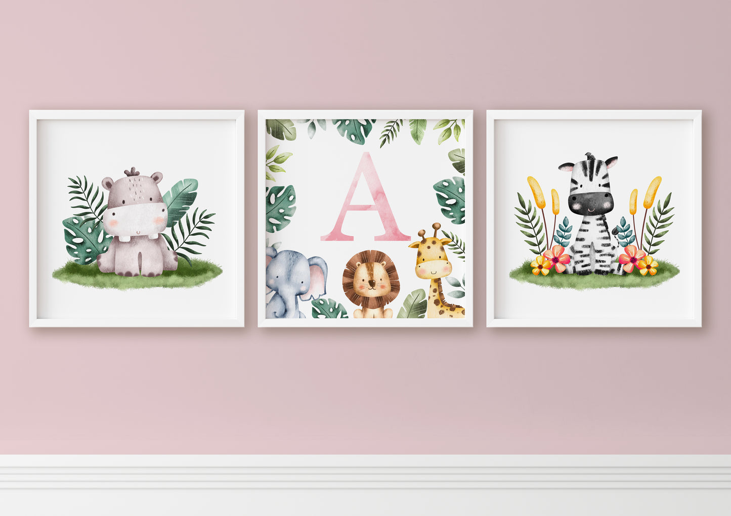 Set of 3 Safari animal prints download perfect for a childrens bedroom or nursery.