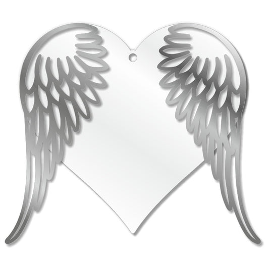 Acrylic White Heart With Mirror Wings Craft Blank