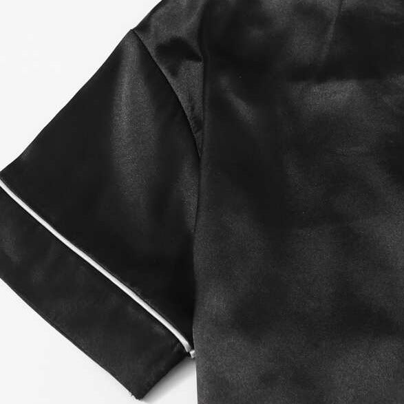 Personalised embriodered black satin pj pyjama set