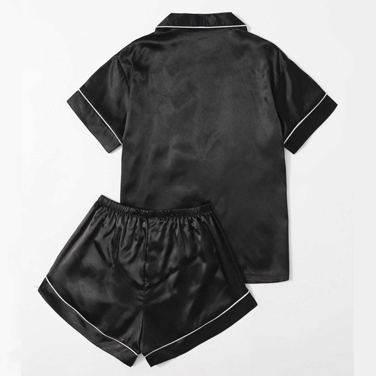 Personalised embriodered black satin pj pyjama set
