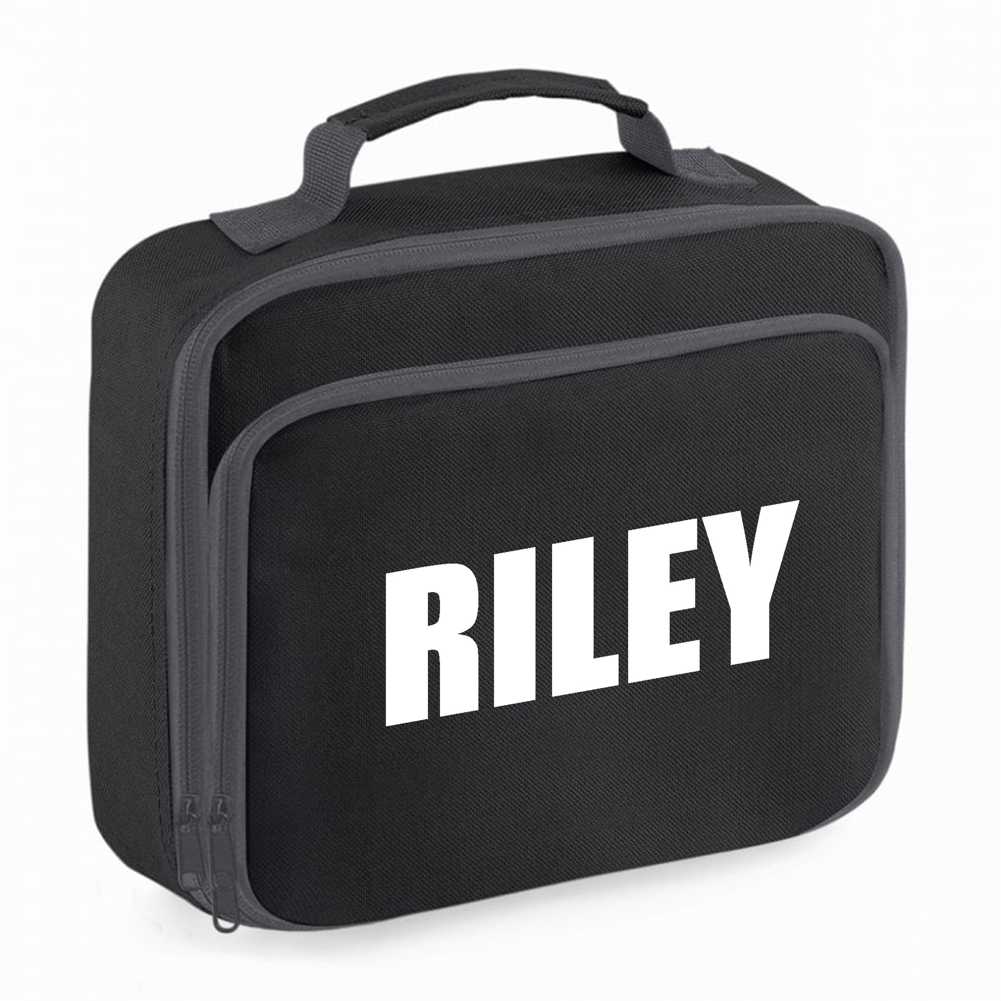 A personalised custom name childrens lunch box cooler bag.