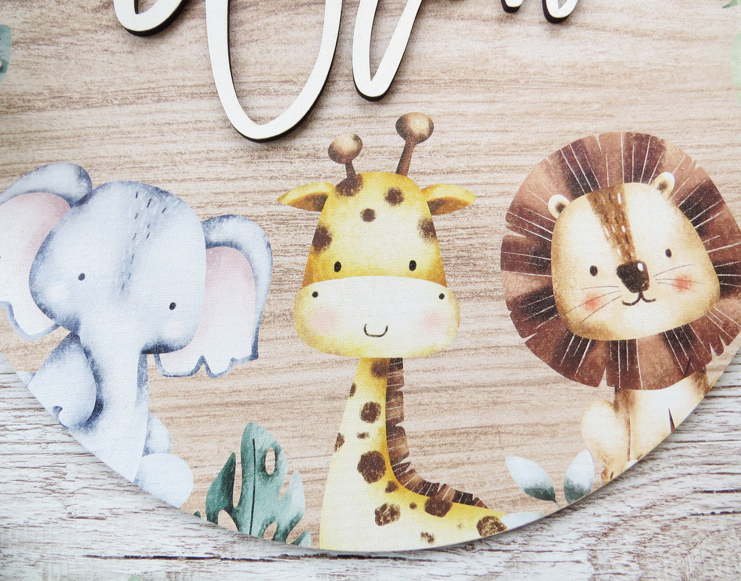 Childrens custom name personalised nursery safari design printed plaque