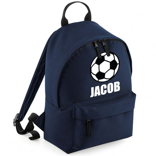 Personalised custom name football design childrens mini backpack.