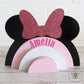 Disney Minnie Mouse rainbow shelfie stacker for a childrens nursery, bedroom or playroom.
