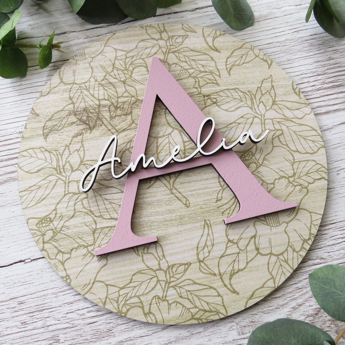 Name and Initial Floral Printed Plaque Sign